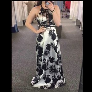 black and white floral prom dress